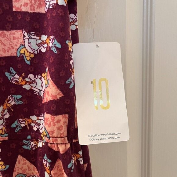 Lularoe Disney Daisy Duck Mae Dress Geometric Floral Girls Size 10 NWT - Picture 6 of 12